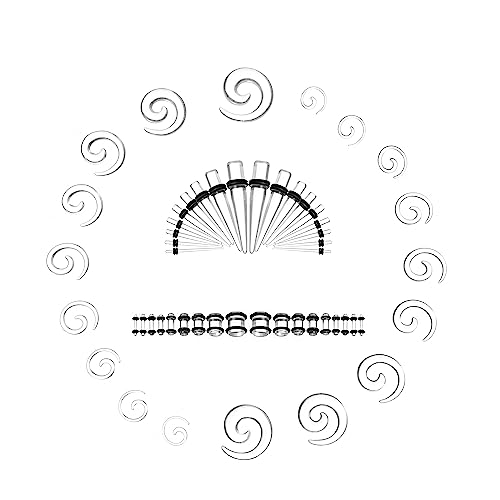 Memsion Ear Stretching Kit, 54 Pieces 14G-00G Gauges Expander Set, Acrylic Spiral Tapers Plugs Body Piercing Kits, Transparent Clear