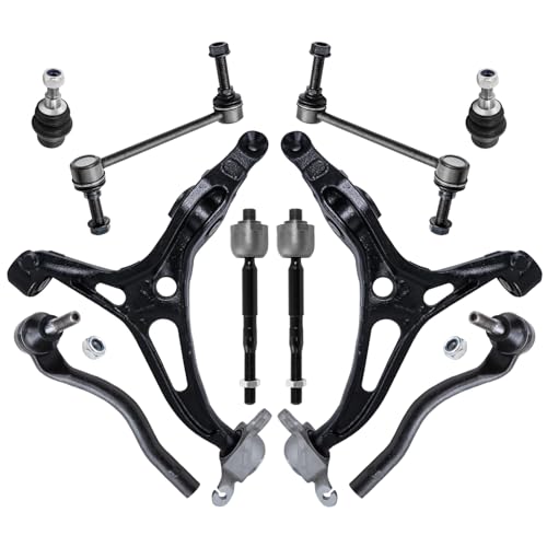 Image of Detroit Axle - 10pc Front End Kit for 2006-2010 Mercedes-Benz ML350, 2 Lower Control Arms Assembly 2 Lower Ball Joints 2 Sway Bar End Links 4 Inner Outer Tie Rod End Links 2007 2008 2009 Replacement