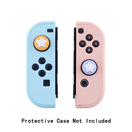 Extremerate Playvital Star Design Cute Switch Thumb Grip Caps, Light Violet & Caution Yellow Joystick Caps For Nintendo Switch Lite, Silicone Analog Cover Thumbstick Grips For Switch Oled Joycon #TOP6