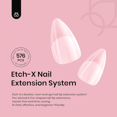 Image of Beetles Gel Nail Tips 576Pcs Extra Short Almond Fake Nails Etch-X Half Matte Press on Nail Tips Full Cover Gifts for Women Gel Nail Polish Extensions Set