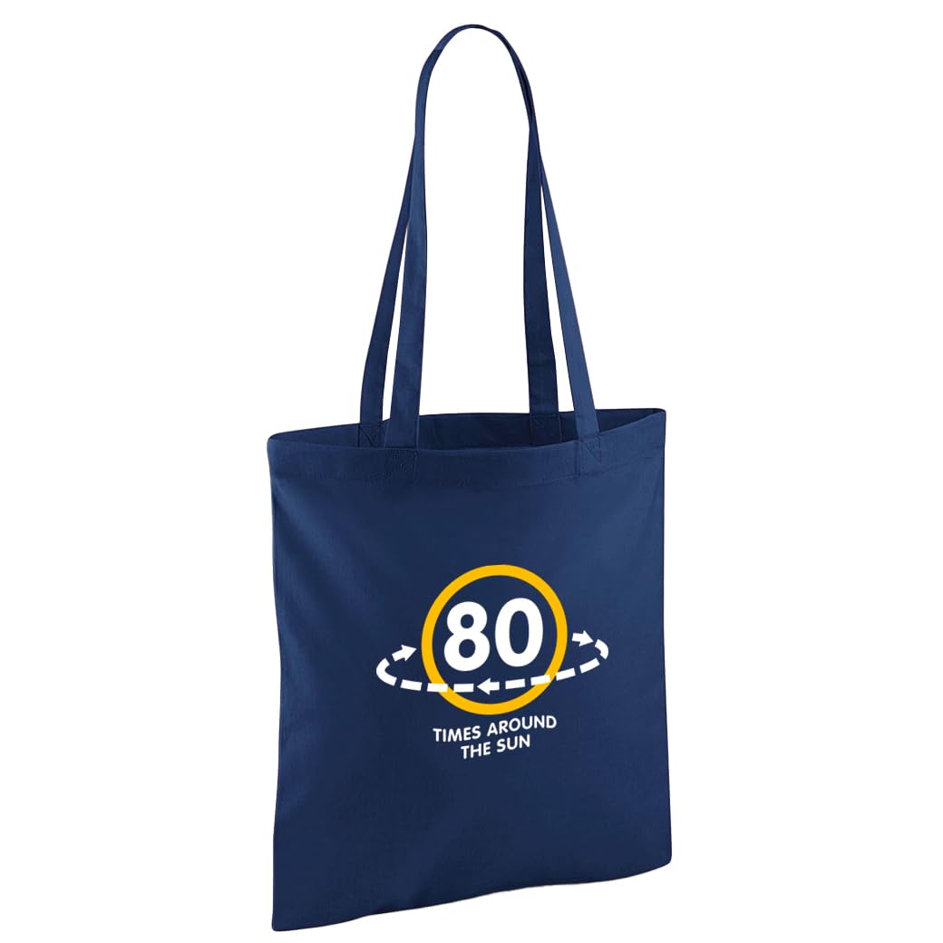 D Design Invent Print! 80th Gift Bag Birthday Present for Men Women Funny Gift Tote Shopping Bag Happy 80th Birthday Keepsake Age 80 Present 42cm x 38cm (Cotton, Navy)