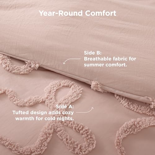 Bedsure Tufted Rose Pink Queen Size Comforter Sets, GentleSoft™ 3 Pieces Bow Cute Bedding Pink Room Decor, Gifts for Girls Teens Women, All Seasons, 1 Bed Comforter, 2 Pillow Shams, 90x90 Inches — view 6