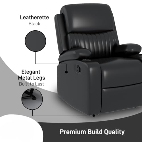 Image of Amazon Brand - Solimo Orleans | Single Seater Sofa Recliner | Manual Recliner (Leatherette Black)
