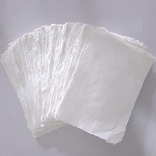 E-Tailor Handmade Paper Mixed Media Deckle Edge Blank Loose Leaf for Watercolor, Writers, Invitations, Crafts Package of 50-Thick 150 GSM-Ivory White (A5 (6x8))