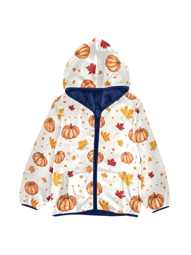 Orange Fall Maple Leaf Pumpkin Girls Fleece Jacket Girls Fall Jacket Boys Coats Zip Up Hoodie Children Outerwear 2-10T