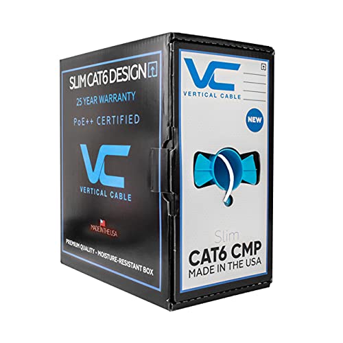 Vertical Cable CAT6, 550 MHz, UTP, 23AWG, 8C Solid Bare Copper, Plenum, 1000ft, Bulk Ethernet Cable - Made in USA, White