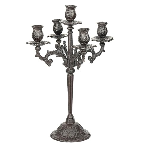 Sungmor Heavy Duty Cast Iron Candlestick Holders - Handcrafted Vintage Candelabra - 17Inch Tall & 5 Arms Candle Holders - Decorative Pillar Candle Stand for Christmas Birthday Wedding Home Party