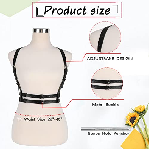 WERFORU Damen Punk Taillengürtel Verstellbare PU Leder Körperkette Gürtel für Frauen Mädchen Cosplay Rave Outfit Halloween Kostüm Schwarz