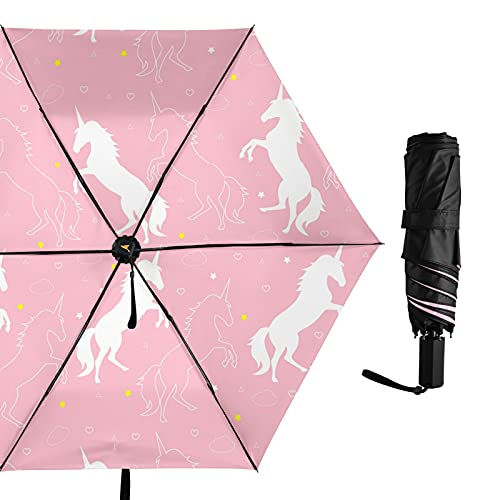 Parapluie pliable résistant licorne rose aux finitions durables - 5