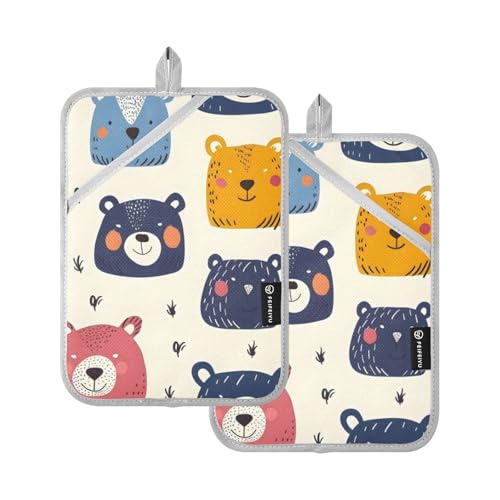 MNSRUU Sottopentola con tasca per cucina con faccia di orso, 2 pezzi, sottopentola per cottura e cottura al forno