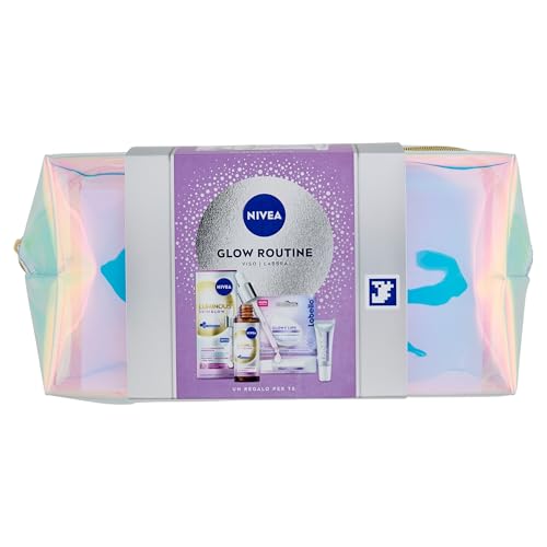 NIVEA Glow Routine Geschenkset für Damen, Geschenkset für Frauen mit Luminous630 Skin Glow Gesichtsserum für Sofortige Leuchtkraft 30 ml, Labello Lippenpflegestift Glowy Lips 10 ml und kostenlose