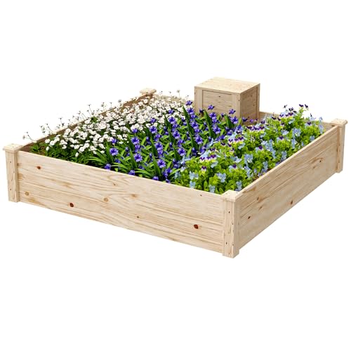 Outsunny Letto per Orto Rialzato da Esterno con Compostiera e Fondo Aperto, Fioriera Rialzata in Legno di Abete, per Piante, Fiori, 123x123x25.5 cm, Color Legno
