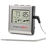 【Fácil de Utilizar】-- Termómetro preciso de carne para horno con una punta de acero inoxidable plegable, de grado alimenticio, de 16,5 cm para obtener la temperatura correcta rápidamente. El cable malla de acero inoxidable de 101,6 cm conecta el termómetro a la base, fuera del horno.