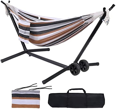 Wilsall Portable Hammock with Stand Included with Wheels Outdoor Double 2 Person Heavy Duty Hamacas con Base 450 lb Capacity