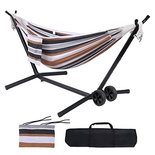 Wilsall Portable Hammock with Stand Included with Wheels Outdoor Double 2 Person Heavy Duty Hamacas con Base 450 lb Capacity