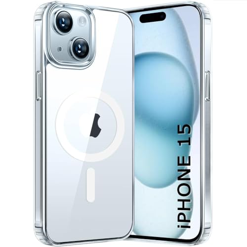 Image of DARKFIT Back Cover Case Compatible with iPhone 15 | Mag-Safe Magnetic Cover TPU + Poly Carbonate Ultra Hybrid Camera Bump Protection | Wireless Charging | Color Clear Transparent | Pack of 1