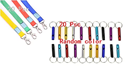 king's deal 40 Aluminium-Notfallpfeifen mit Schlüsselband, buntes Umhängeband, Sicherheitspfeife für Wandern, Camping, Training, Outdoor, Jagd, Angeln (20 Schlüsselanhänger + 20 Schlüsselbänder) Cover