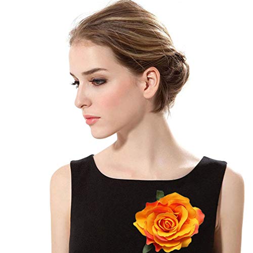 Solustre 8Pcs Elegant Large Rose Flower Hair Clips, Rose Flower Hairpin, Wedding Brooch, Hair Accessories For Women Girls Lady Bridal (Orange) #TOP3