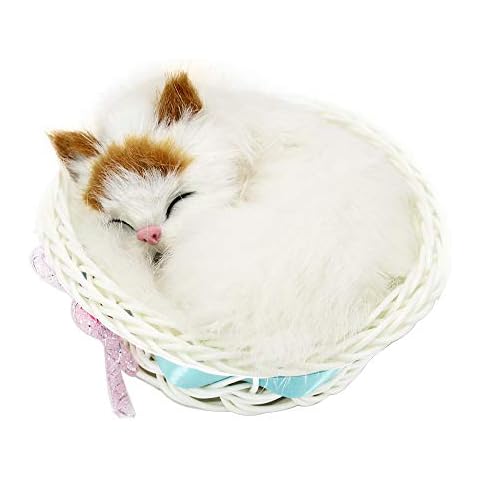 Coolayoung Sleeping Cat in Basket Doll Toy, Kitten in Basket with Meows Sounds Decor for Office Desk Hand Toy Gift for Kids Boys Girls Cover