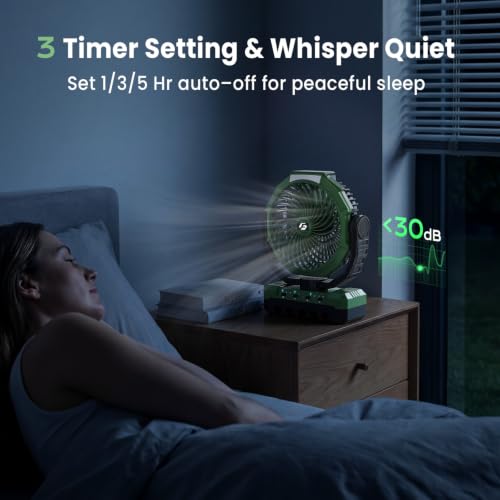 Image of FRIZCOL 3-in-1 Camping Fan - Portable Fans Rechargeable - 24000mAh Detachable Battery Powered Fan with Light & Remote for Indoor, Outdoor, Tent, Travel, Fishing, Jobsite - Dark Green