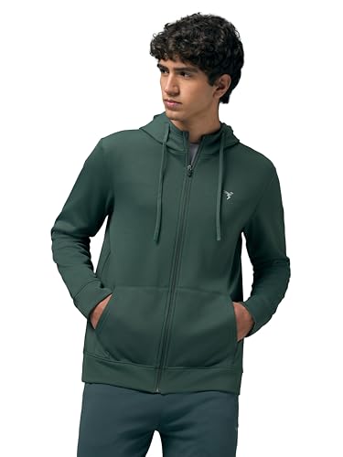 Image of TECHNOSPORT Mens Fleece Slim Fit Solid Regular Fit Hooded Jacket with Techno Warm+, Fast Dry for Winter Use