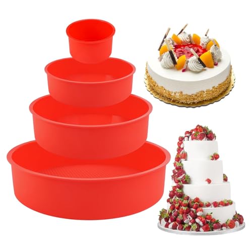 Bangbobi Juego de moldes de silicona redondos y antiadherentes para tartas, cheesecake, rainbow y chiffon cake, 4 piezas, resistentes a la temperatura
