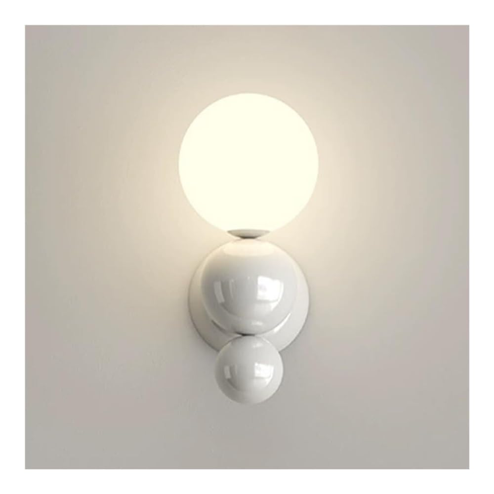 SMCCYYSD Spherical Metal Wall Lamp White Acrylic Lampshade Sconce Mini Globe Design Lantern for Bedroom Bedside Living Room Study Corridor Entryway Restaurant Night Light(White)