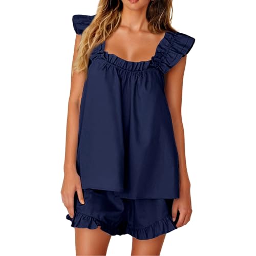 Ensemble de pyjama pour femme décontracté bleu foncé taille M avec short confort été