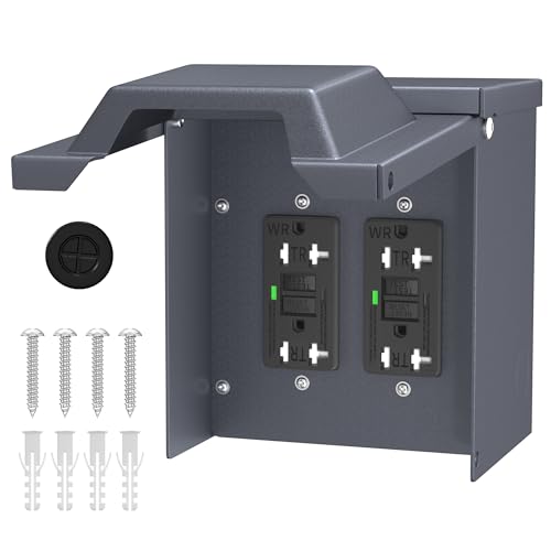 Joinfworld Outdoor Electrical Outlet Box with Dual 20 Amp WRTR GFCI Receptacles ETL Listed...