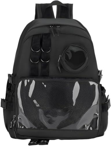 Mochila Ita Bag com inserção para exibição de pino para cosplay de anime escolar, Preto, Large, Casual