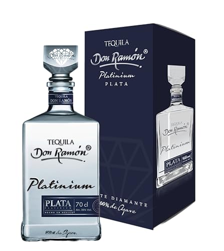 Don Ramón - Tequila Platinium Plata Cristalino 100% Agave Azul - Botella 700 ml - Doble destilación en alambique de acero - Aroma fresco y cítrico