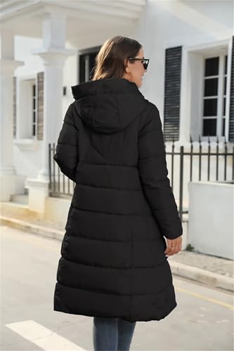 Women's Winter Thickened Coat Fasion Hooded Outdoor Puffer Jacket Mid Length Solid Color Warm Coat3