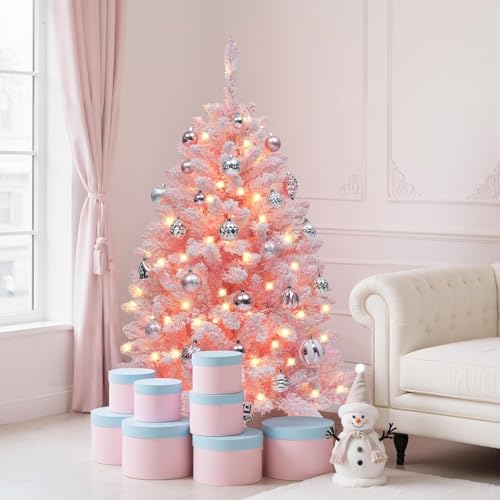 YITAHOME Árbol de Navidad Iluminado de 1,37 m de Color Rosa, con 400 Puntas de PVC flocadas y 200 Luces Blancas cálidas para decoración del hogar