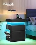 VASAGLE Kailyn Collection - Ensemble de 2 Tables de chevet avec des sorties de puissance, lis coulissants, tables de chene modernes avec LED Lumières, tableaux de fin, 2 Des tiroirs, 15.7 x 13.8 x 21.7 pouces, encre noire ULET840BC03