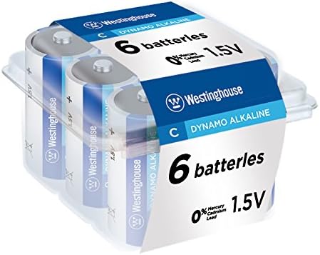 Westinghouse Alkaline C Batteries (Bulk Pack 6 Count), Leak-Proof & Long-Lasting Technology Size C Primary Batteries with Lasting Power for High Drain Devices (Non-Rechargeable)