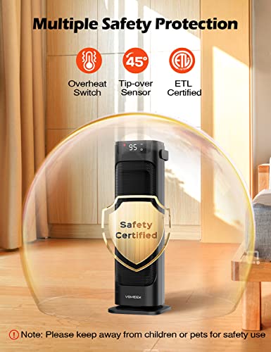 Voweek 24" Space Heater,1500W PTC Fast Heating Ceramic Heater for Office, Large Room, Indoor Use, Bedroom, Electric Heater with Thermostat, Remote, 3 Modes, ETL Certified, 12H Timer, 90ยฐ Oscillating - Image 5