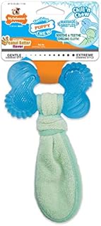 Nylabone Puppy Teething Chew Toy Freezer Bone with Soothing Cloth, Peanut Butter Flavour, S, for Puppies Up to 11 kg