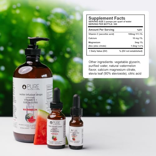 Image of Pure Inventions - Water Enhancer Drops - Delicious, Refreshing Sugar-Free Electrolyte Drops, Antioxidant Vitamin C Support, Zero Calories, No Artificial Sweeteners, Watermelon 500 Servings