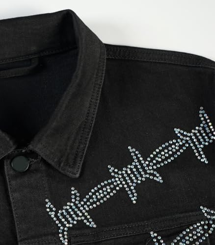 Image of SHION7 Men's Denim Jacket, Slim Fit Streetwear Jean Jackets For Men, Fashionable Embellished Rhinestone Jeans Coat