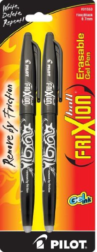 Pilot Frixion Ball Erasable & Refillable Gel Ink Stick Pens, Fine Point, Black Ink, 2-Pack (31553) #TOP1