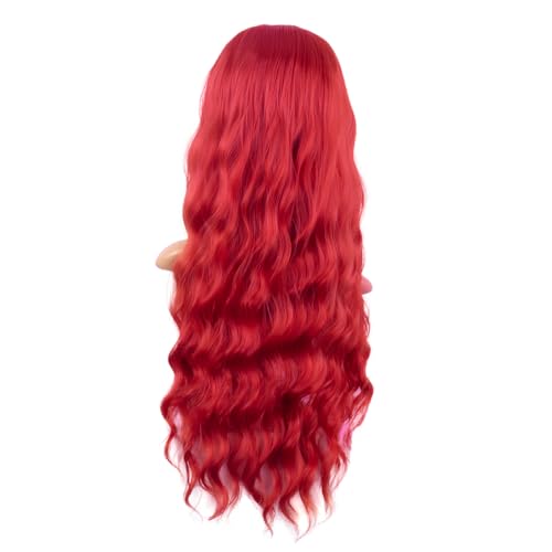 Image of MapofBeauty 28 Inch /70 cm Long Wavy Middle Part with No Bangs Synthetic Fiber Curly Fashion Women Party Cosplay Wig (Bright Red)