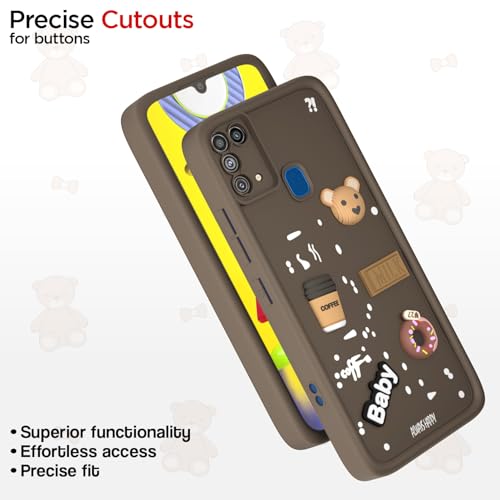 Image of Outlouders Back Cover for Samsung Galaxy M31 / M31 Prime / F41 | 3D Cartoon Cute Fun Bear | Silicone Full Body Protection Bumper Case (Brown)