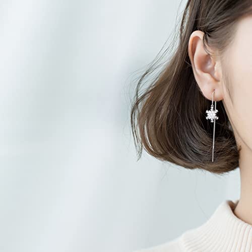 SLUYNZ Sterling Silver Christmas Snowflake Dangle Earrings Chain for Women Teens Snowflake Drop Earrings Threader Winter Earrings2