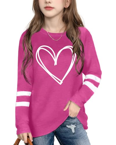 Image of Ithalt Kids Valentine Shirt Girls Valentines Shirts Cute Heart Graphic Long Sleeve Tee Tops 4-14y