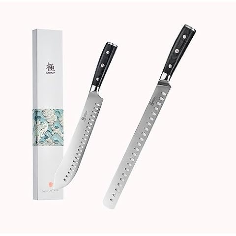 KYOKU Samurai Series 10" Bullnose Butcher Knife + 12" Slicing Knife - Full Tang - Japanese High Carbon Steel - Pakkawood Handle Cover