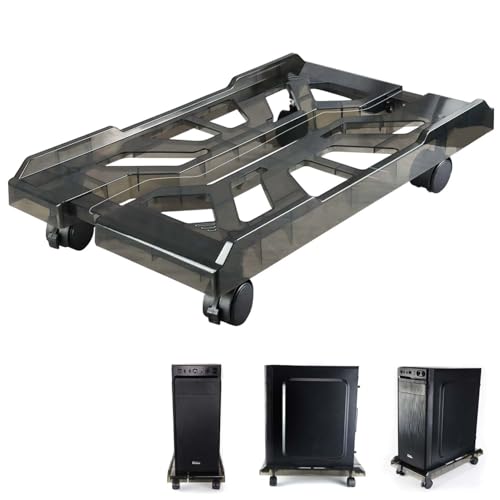 Qcdou PC ständer, PC Tower Ständer, Mobiler Universal Adjustable CPU Ständer mit 4 Rollen, CPU-Wagen Unter Schreibtisch für Gamer/Studenten/Zuhause/Büro(Transparentes Grau)