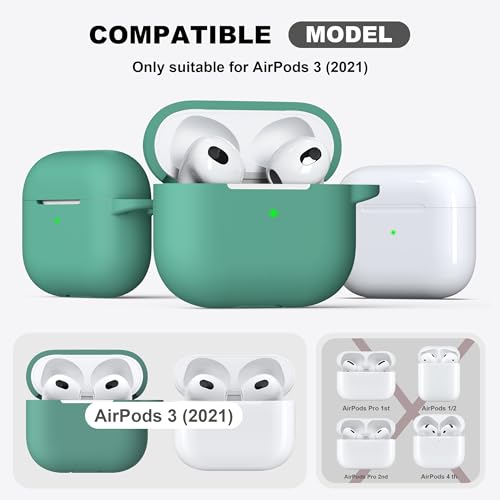Image of R-fun Compatible with AirPods 3 Case Cover, Silicone Protective Accessories Skin with Keychain Compatible with Apple AirPod 3rd Generation 2021 for Women Men Girls Boys,Front LED Visible,Pine Green