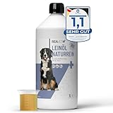 TESTURTEIL SEHR GUT 09/23 ReaVET Leinöl Hunde 1 Liter, Leinöl Hund, Leinöl Pferde 1 Liter, kaltgepresst, reich an Omega 3 & 6, Barf Zusatz Hund & Katzen, Barfzusatz Hund