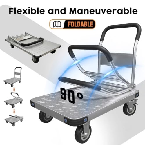 Heavy Duty Steel Platform Truck, 2600 lbs Capacity Flatbed Cart, 43" x 26" Industrial Push Dolly with 6" Fixed Wheels and 6" Swivel Brake Wheels, Platform Cart for Warehouse, Garage and Moving by Generic - Image 5
