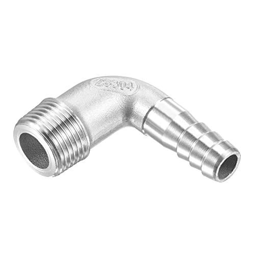 M METERXITY Hose Barb Fittings - 90 Degree Elbow Stainless Steel 10mm Pipe Connector Apply to Water Fuel (G3/8 Male Pipe)